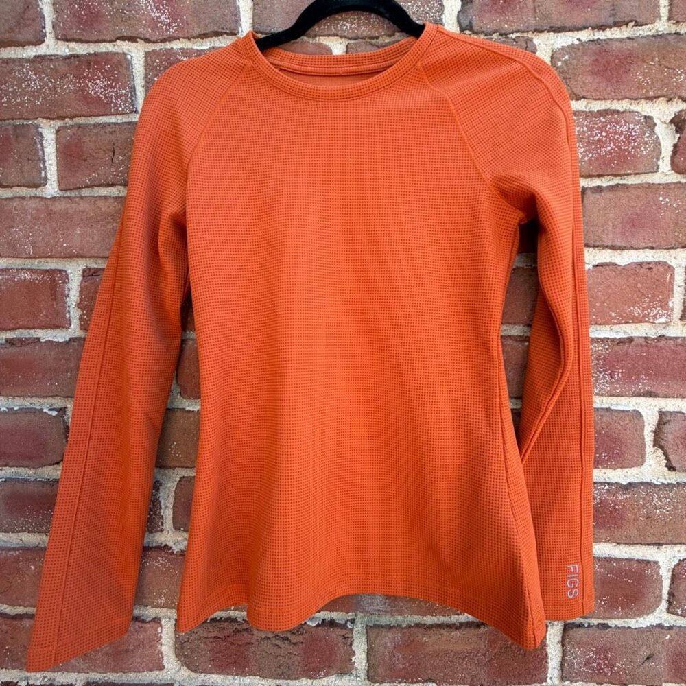 FIGS Waffle Knit Underscrub Crew Neck long sleeve orange Womens M NEW